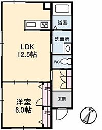 ベレオ牛田 1階1LDKの間取り