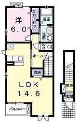 プラシードA 1LDKの間取図画像