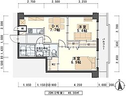 フォレスト愛子 4階2DKの間取り
