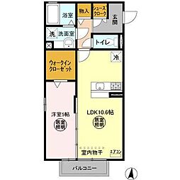 サニーフラット那珂 2階1LDKの間取り