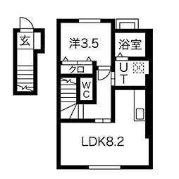 ソワサントセーズ長田町II 2階1LDKの間取り