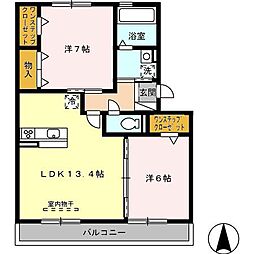 アザレ蘇原E 2LDKの間取図画像
