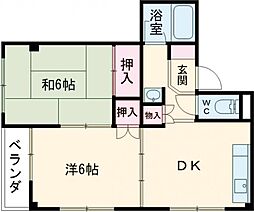 京都丹後鉄道宮福線 福知山市民病院口駅 徒歩5分の賃貸マンション 2階2DKの間取り
