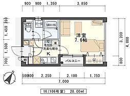 メゾントシャルマン 1Kの間取図画像