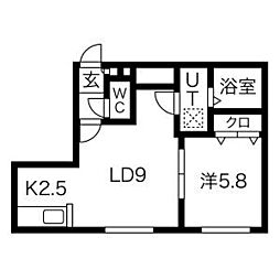AKT月寒中央 3階1LDKの間取り
