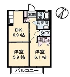 プログレス　Ａ棟 1階2DKの間取り