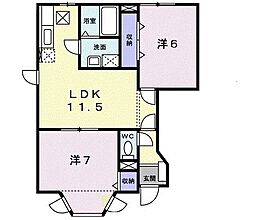 クーバーインウエストB棟 2LDKの間取図画像