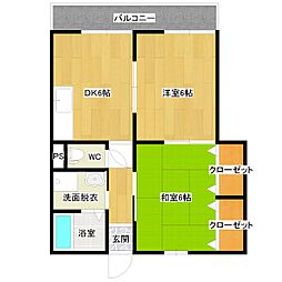 ベル・ヴィルB 2DKの間取図画像
