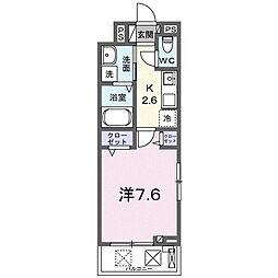 クラール中市　I 2階1Kの間取り