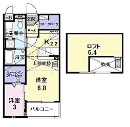 ヴィラブライト 1LDKの間取図画像