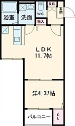 PESONANTSQUARE 1LDKの間取図画像