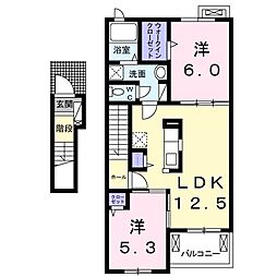 エルヴィータ八女　Ｂ 2階2LDKの間取り