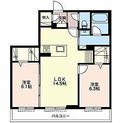 JR東海道本線 浜松駅 徒歩11分の賃貸マンション 3階2LDKの間取り