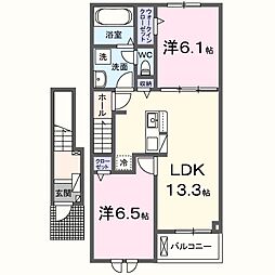 ハレレアIIＢ 2階2LDKの間取り