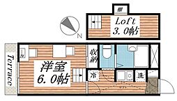 河原子レジデンス 1Kの間取図画像