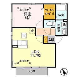 JR両毛線 山前駅 徒歩32分の賃貸アパート 1階1LDKの間取り