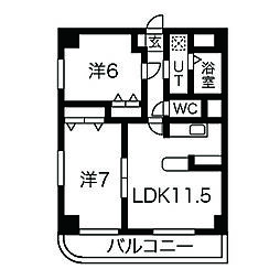 セントラルコート今伊勢 4階2LDKの間取り