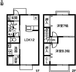 Ｇａｒｄｅｎ Ｖｉｌｌａｇｅ Ａ 1階2LDKの間取り