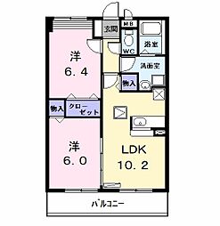 ソレイユA 2LDKの間取図画像