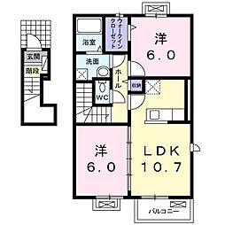 エレガント 2階2LDKの間取り