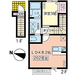 ＣＩＥＬ旭ヶ丘 2階1LDKの間取り