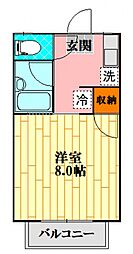 カルチェラタンA棟 1階1Kの間取り