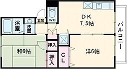 ベルパーク川平3番館 2DKの間取図画像