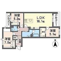 モンタージュ政所 2階3LDKの間取り