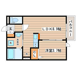 ウエルシャトー旭ヶ丘1番館 2階1LDKの間取り