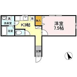 ディーグランセ中央 1Kの間取図画像