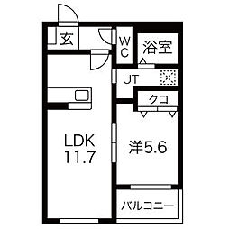 ユイマール和合 1階1LDKの間取り