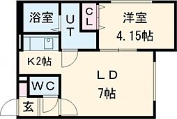 グランフォレスト 4階1LDKの間取り