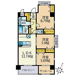 JR筑肥線 波多江駅 徒歩13分の賃貸マンション 6階3SLDKの間取り