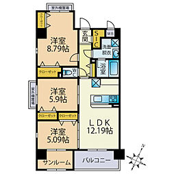 JR筑肥線 波多江駅 徒歩13分の賃貸マンション 3階3SLDKの間取り