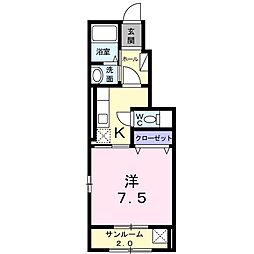 プリムローズ 1Kの間取図画像