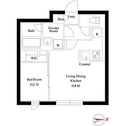 グローリオシェルト神宮前 3階1LDKの間取り