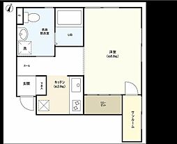 リヴェール旭ヶ丘 1階ワンルームの間取り
