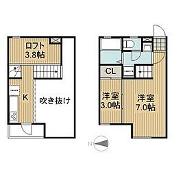 サンアリーナ北頭 1LDKの間取図画像