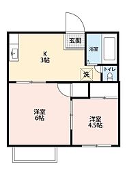 フォーブル花村D 2DKの間取図画像