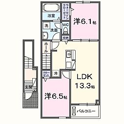 Hicaltha甲府蓬沢1 2LDKの間取図画像