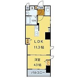 シエルエックス 1LDKの間取図画像