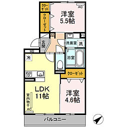 グランドヴィラA棟 2LDKの間取図画像