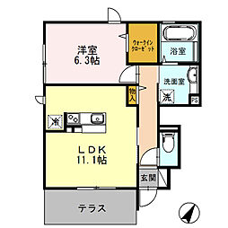 カサベルデ暖華 1階1LDKの間取り