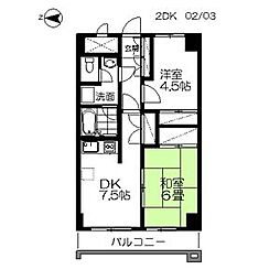 JR東北本線 南仙台駅 徒歩22分の賃貸マンション 2階2DKの間取り