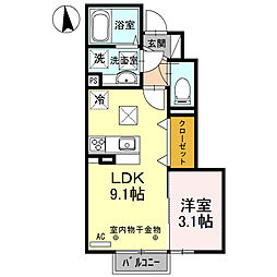 グラン コンフォレア 1階1LDKの間取り