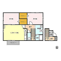 アレイRYUE棟 2LDKの間取図画像