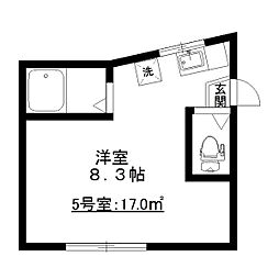 長屋アパートメントHACHI 2階ワンルームの間取り