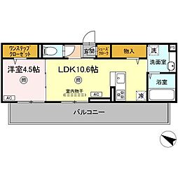 オーヴィラージュII 3階1LDKの間取り