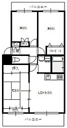 広島県広島市佐伯区八幡3丁目の賃貸マンション 3階3DKの間取り