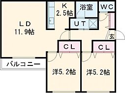 苫小牧市大成町2丁目マンション 2LDKの間取図画像